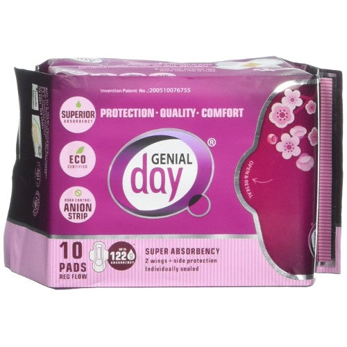 Genial Day Eco-certified Regular Flow Pads with Anion Strip - 10 ct