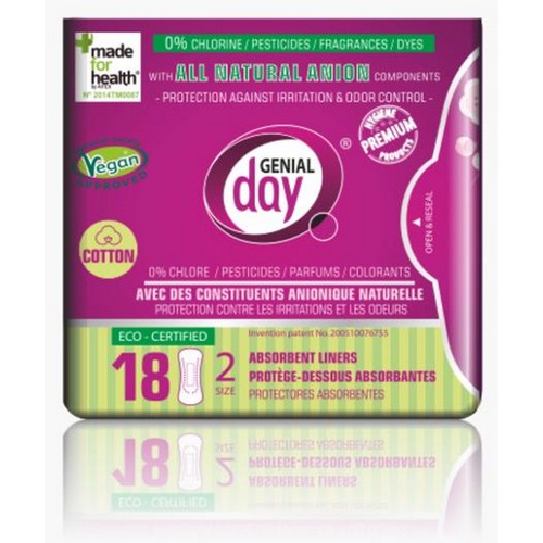 Genial Day Eco-Certified Cotton Liners with Anion Strip