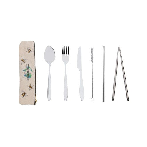 Conscious Cutlery - Bees Travel Cutlery Set with Hemp Pouch