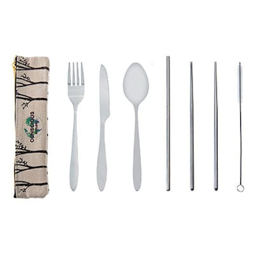 Conscious Cutlery -Trees Travel Cutlery Set with Hemp Pouch