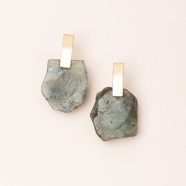 Stone Slice Earring - Labradorite/Gold