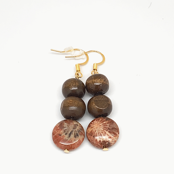 Fossilized Sandstone and Wood Diffuser Earrings