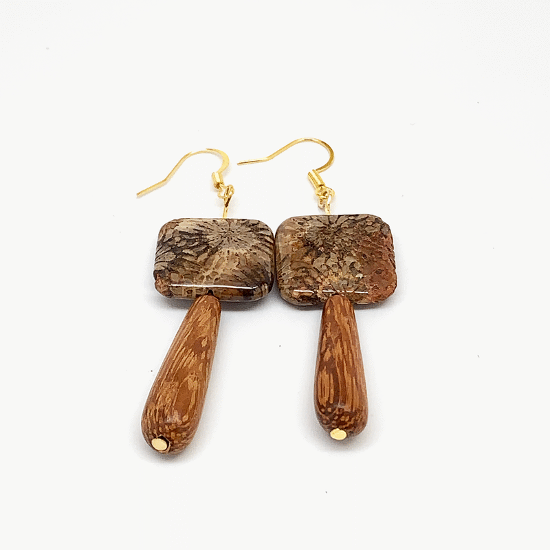Fossilized Sandstone and Wood Diffuser Earrings