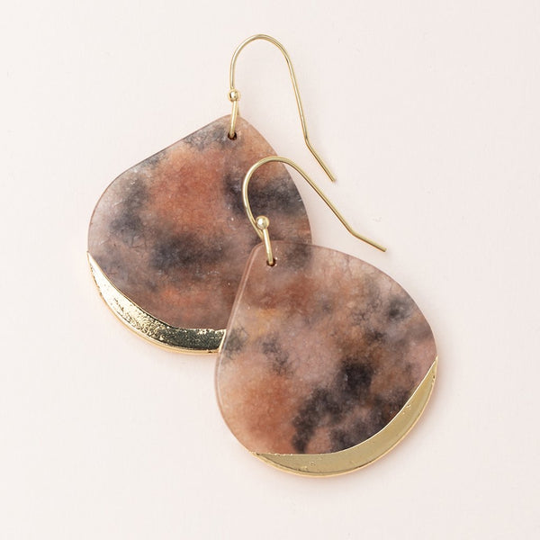 Stone Dipped Teardrop Earring - Pink Agate/Gold