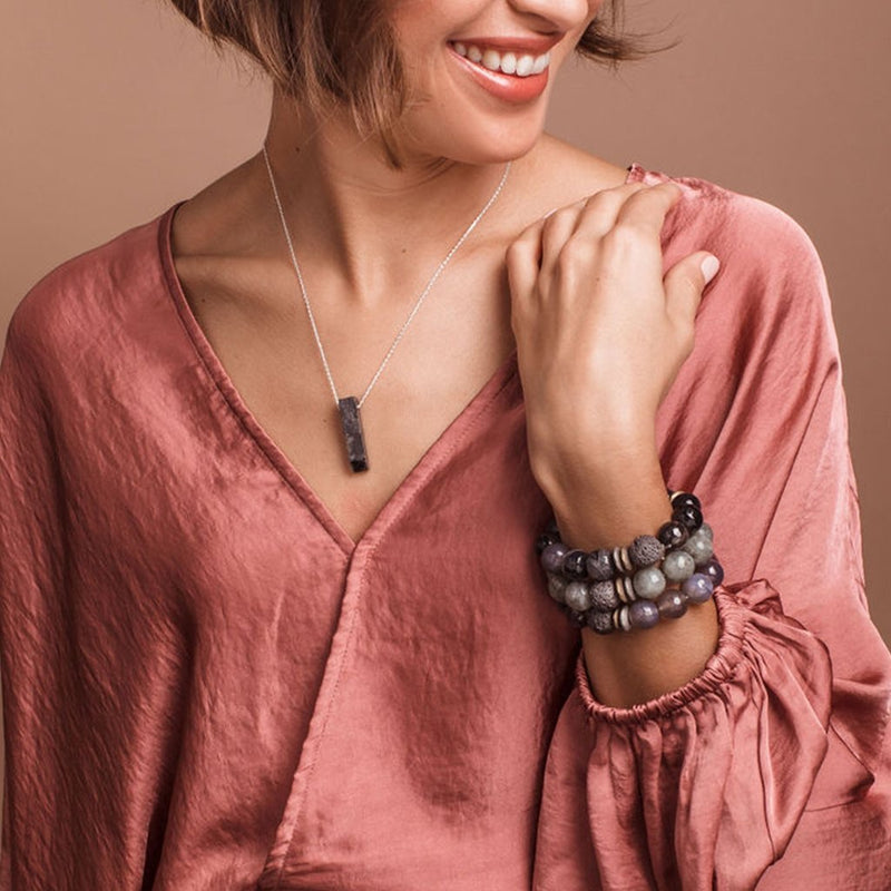 Lava & Gemstone Diffuser Bracelet - Amber Agate
